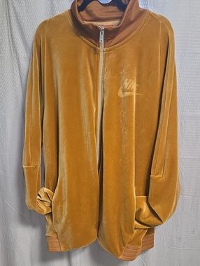Nike Velour Zip Jacket in Mustard Brown, Size XXL